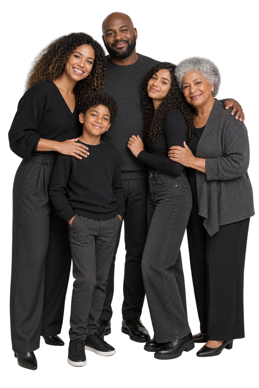 A multiracial, multigenerational family standing together